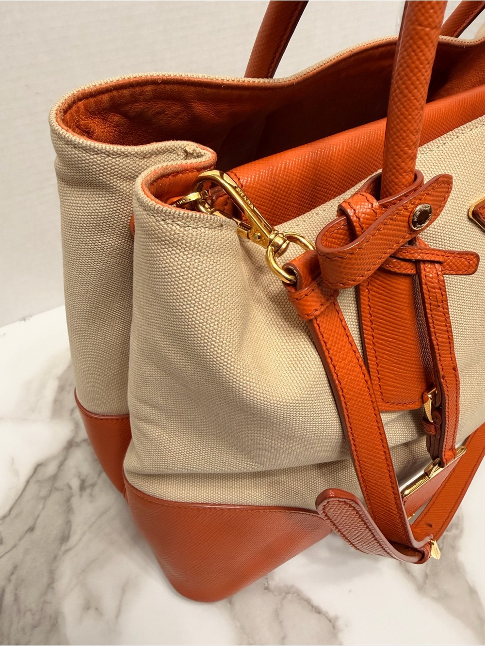 Prada Cuir Double Tote Canvas and Saffiano Leather - Picture 5 of 14